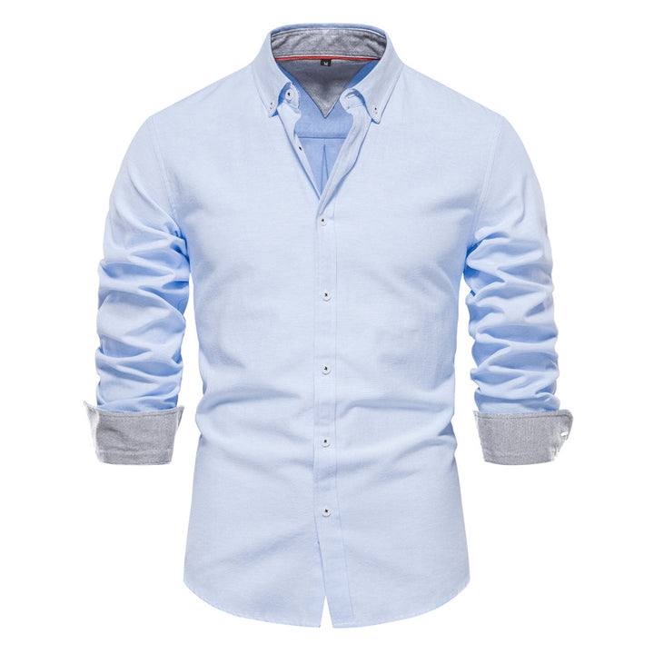 Men's Cotton Blend Long Sleeve Shirt – Solid Color Classic Fit