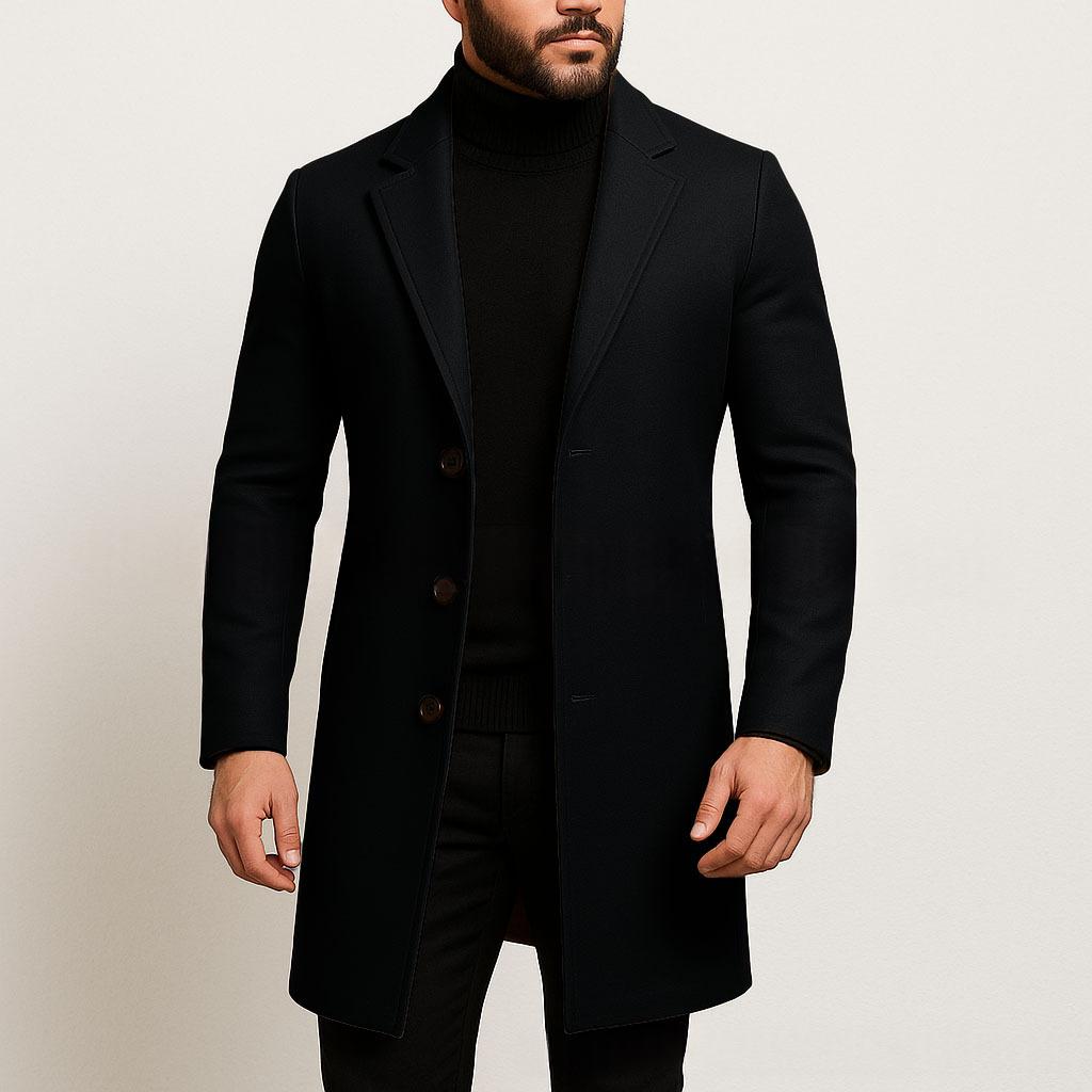 Men's Trench Coat – Structured Fabric Single-Breasted Slim Fit