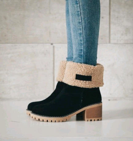 Women's Suede Mid-Tube Boot – Low Block Heel Winter Comfort