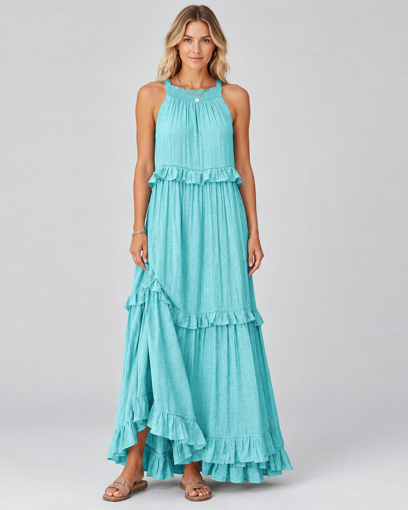 Women's Maxi Dress – Sleeveless, Lightweight Cotton, Tiered Cake Skirt