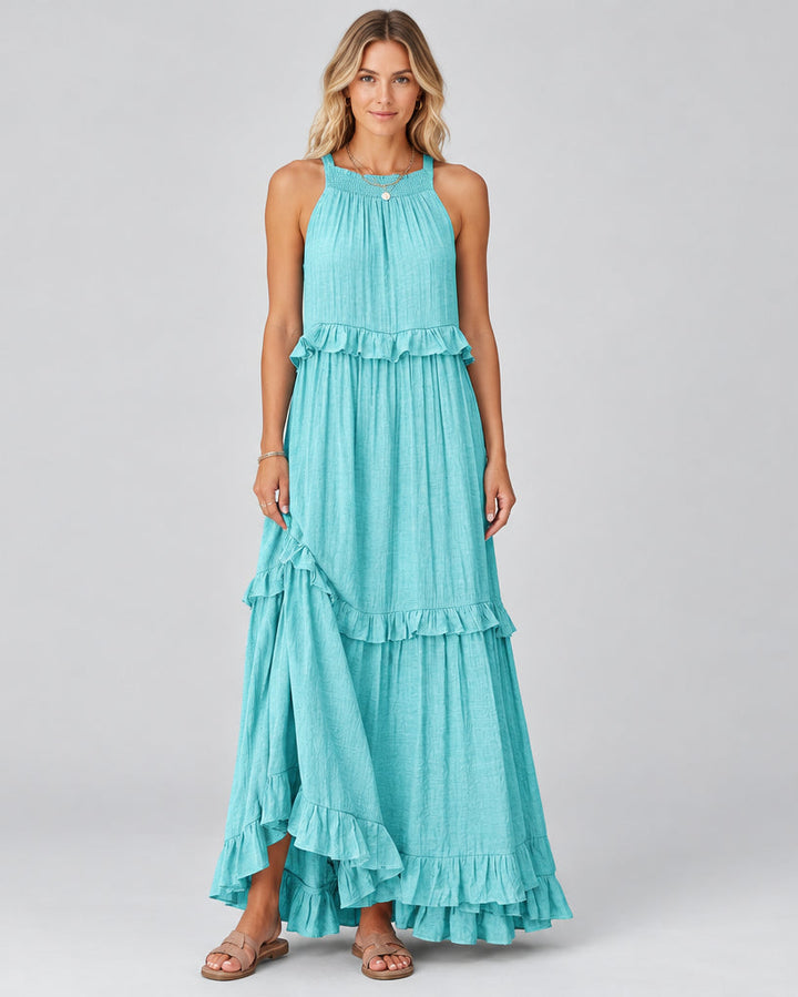 Women's Maxi Dress – Sleeveless, Lightweight Cotton, Tiered Cake Skirt