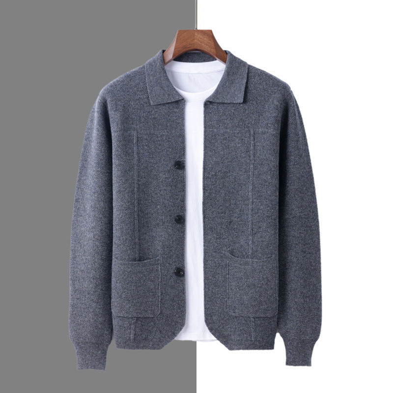 Men's Knit Cardigan Sweater – Relaxed Lapel with Patch Pockets