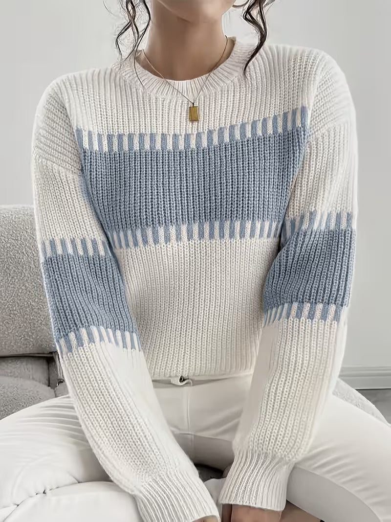 Women's Striped Knit Sweater – Drop-Shoulder, Relaxed Fit