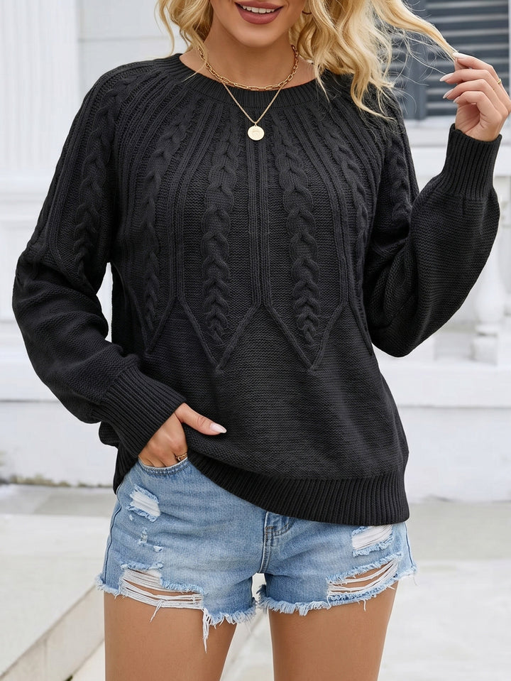Women's Cable-Knit Sweater – Soft Cotton Yarn, Long Sleeve