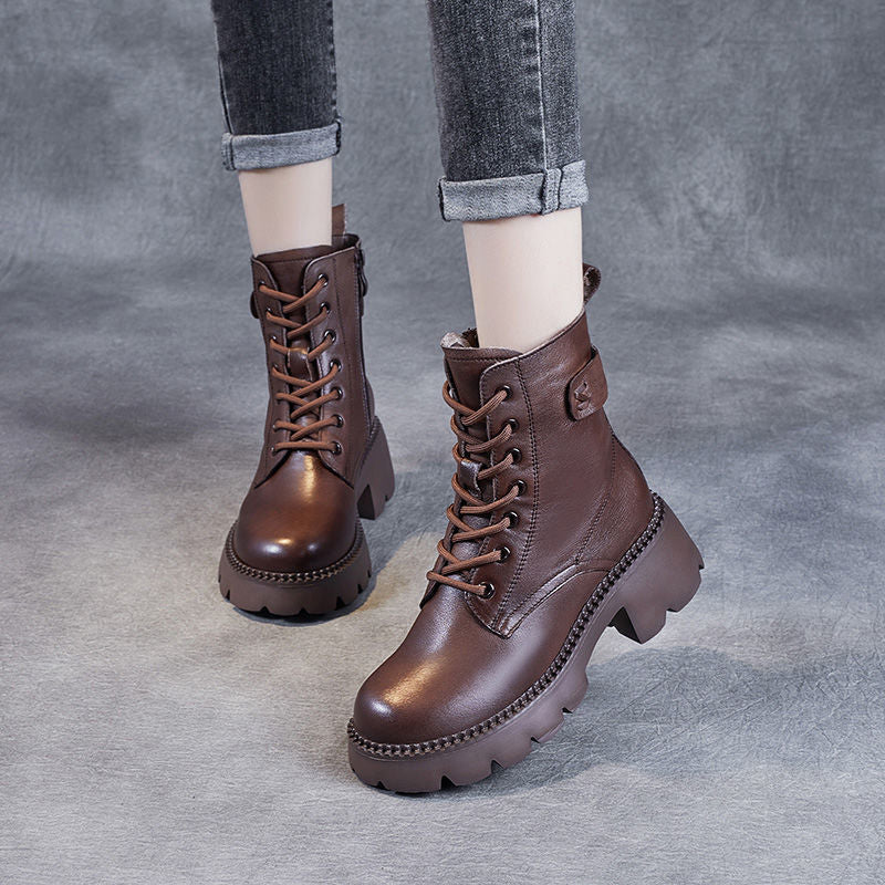 Platform Ankle Boots for Women – Fleece Lined, High Heel, British Style