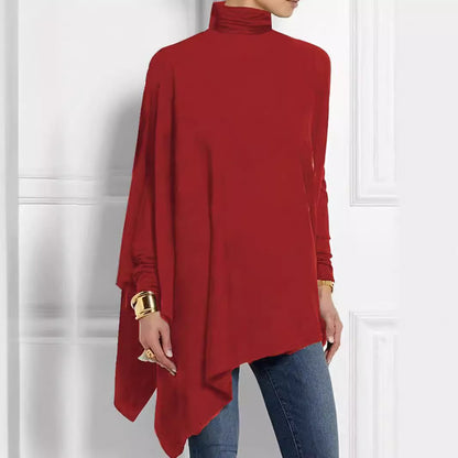 Women's Long Sleeve Irregular Hem Top – Soft Draped Silhouette