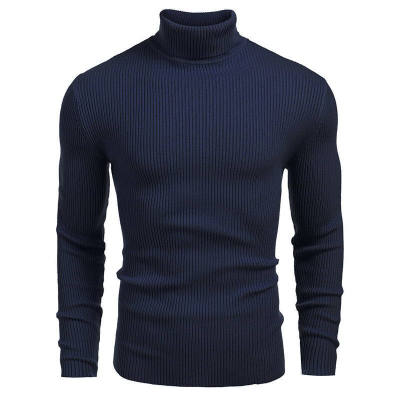 Warm Cotton Blend Men's Sweater – High-Neck, Printed Detail