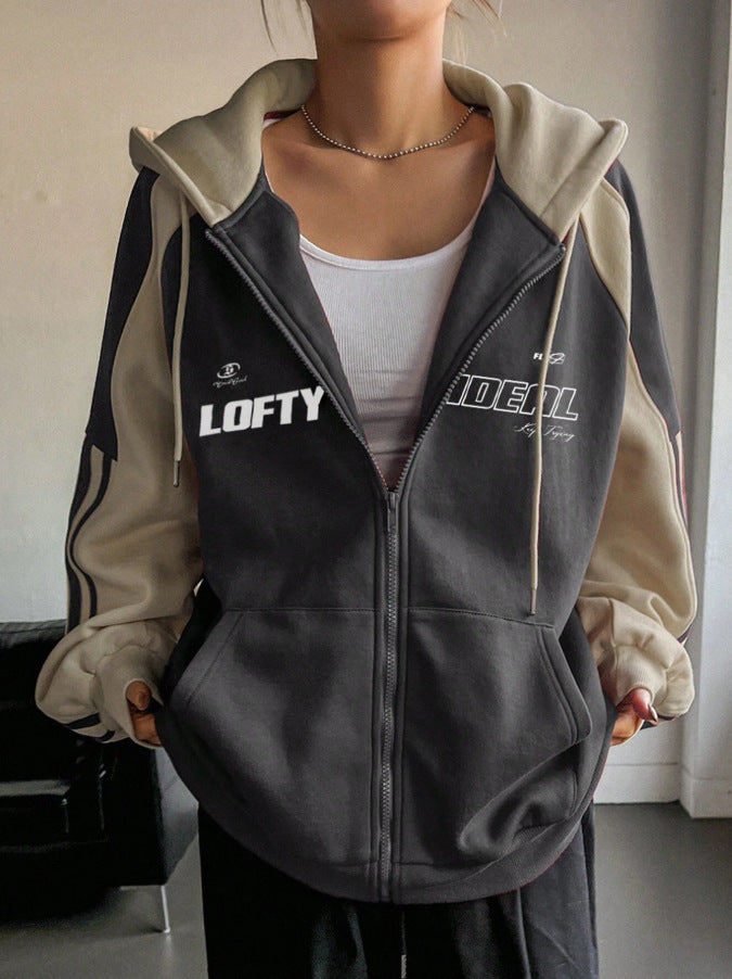 Women's Colorblock Sweatshirt – Cozy Fleece Hooded Retro Slim Fit