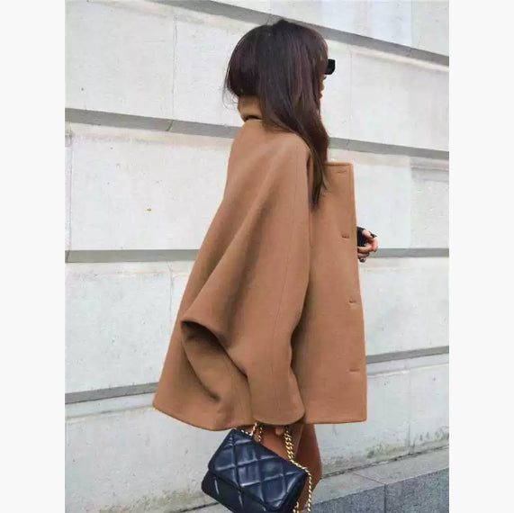 Women's Wool Blend Batwing Sleeve Coat – Modern Lapel Outerwear