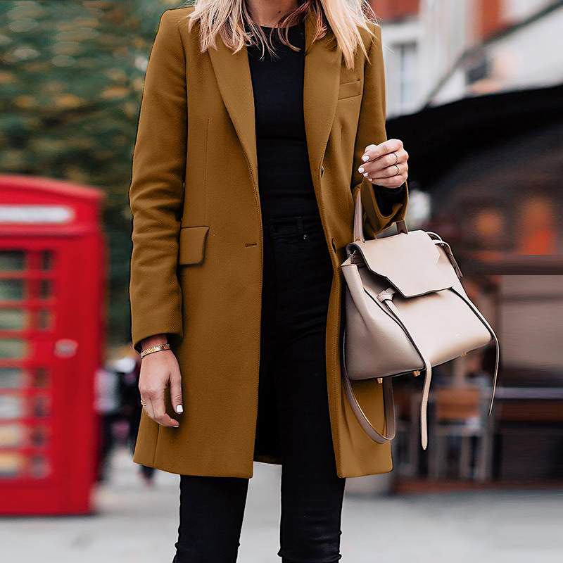 Women's Mid Length Blazer – Sharp Tailoring with Double-Breasted Front