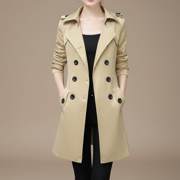 Women's Trench Coat – Cotton Slim Double Breasted, Mid-Length, Belted