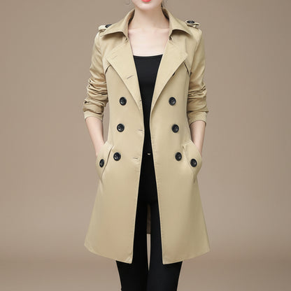 Women's Trench Coat – Cotton Slim Double Breasted, Mid-Length, Belted