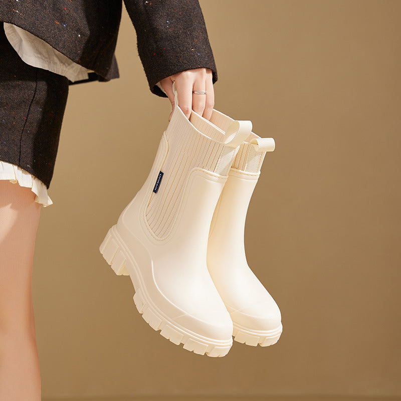 Women's Waterproof Mid Calf Boot – Elastic Band Slip-On Design