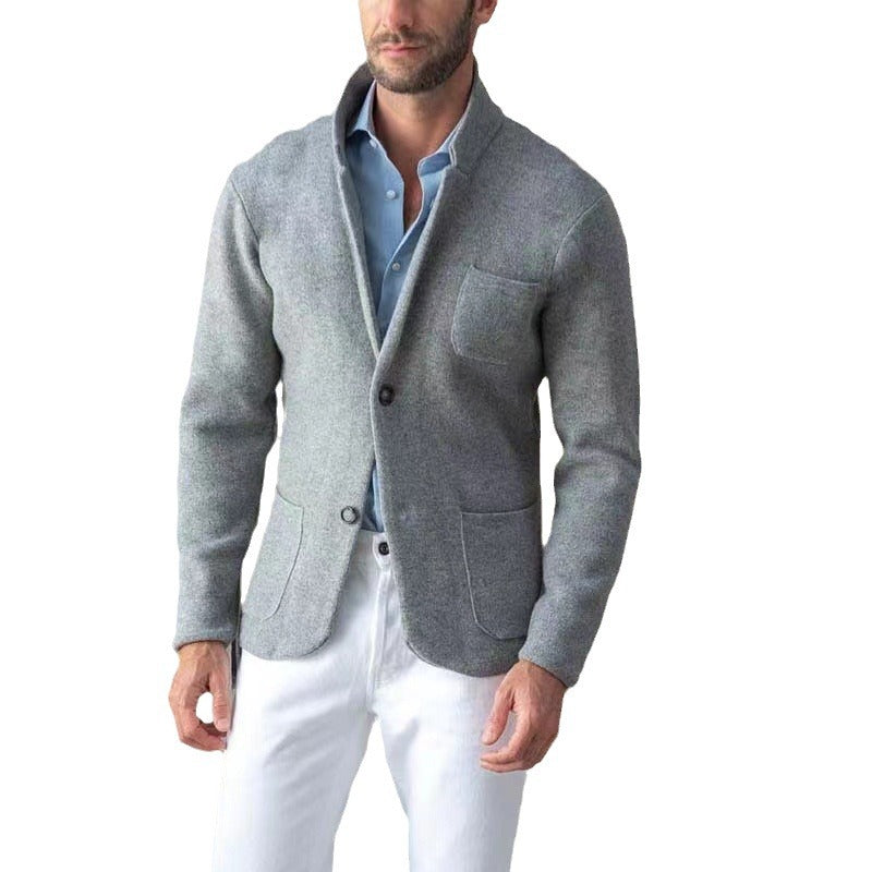 Men's Stand Collar Cotton Blend Jacket – Slim Fit with Patch Pockets