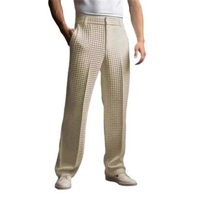Men's Straight Trousers – Waffle Texture Micro-Stretch Pants