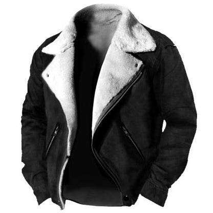 Men's Jacket – Thick Plush-Lined Polo Collar Zipper Style