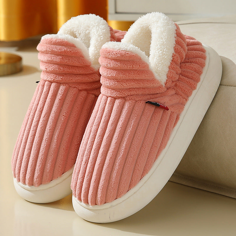 Women's Ribbed Indoor Slipper – Plush Lined, Thick Cushioned Sole