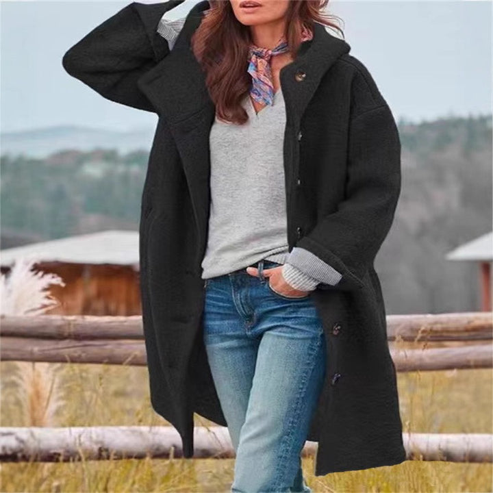 Women's Long Casual Coat with Pockets – Relaxed Fit Structured Fabric