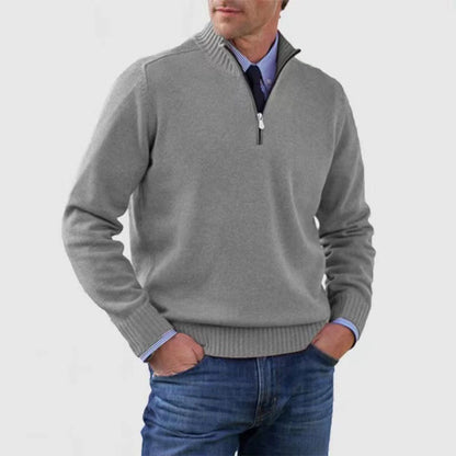 Men's Stand Collar Knitted Sweater – Zipper Detail Long Sleeve Design