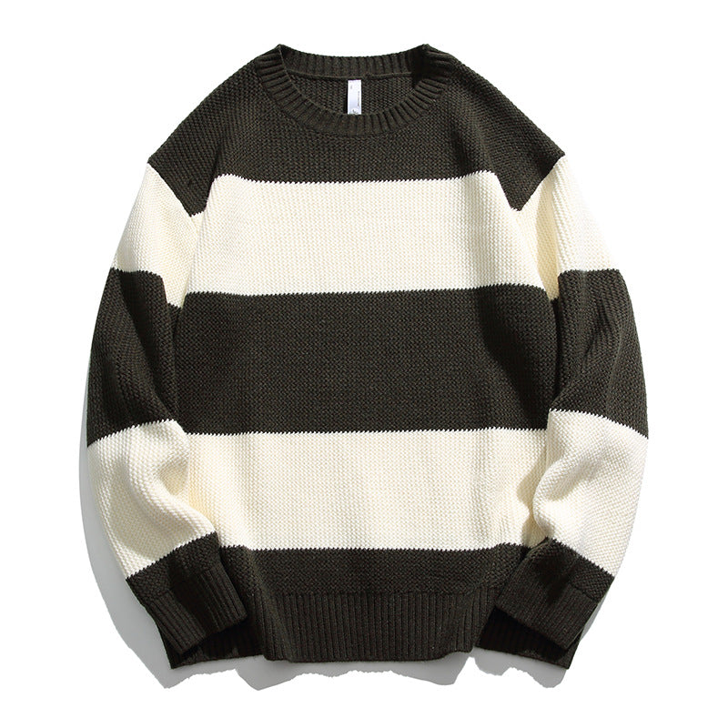 Unisex Striped Knit Sweater – Soft Cotton Relaxed Fit Pullover