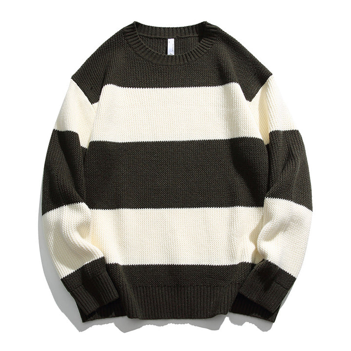 Unisex Striped Knit Sweater – Soft Cotton Relaxed Fit Pullover
