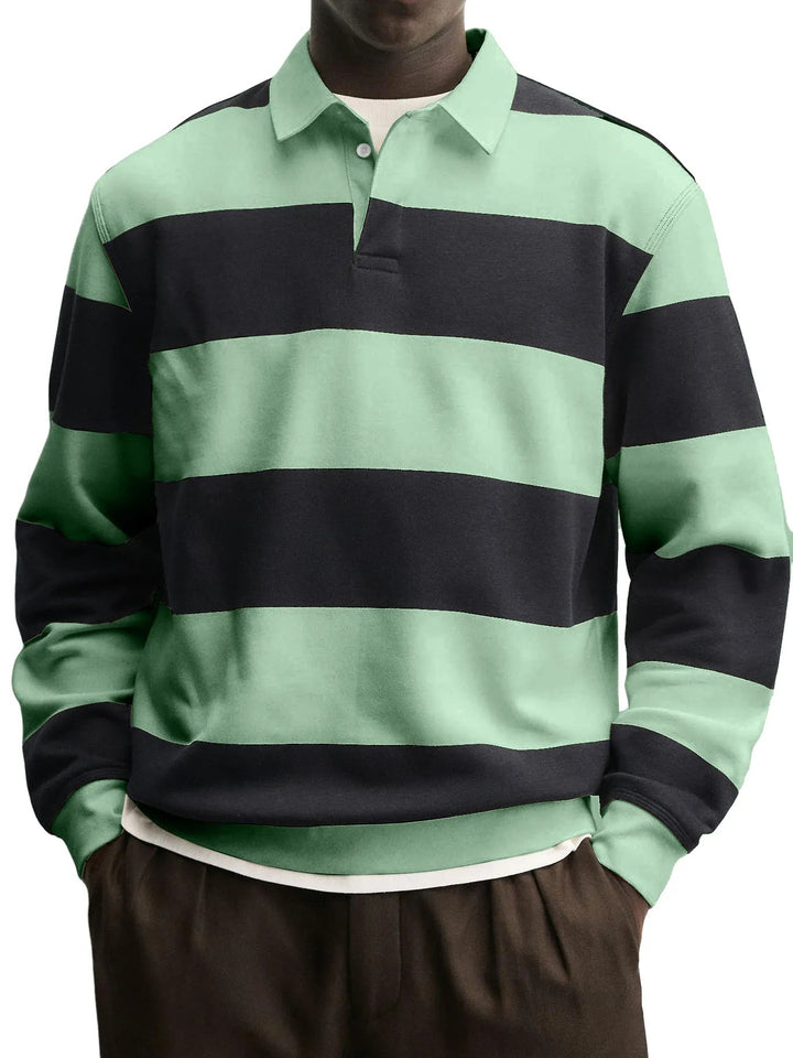 Men's Striped Thick Cotton Long Sleeve T-Shirt – Relaxed Collar