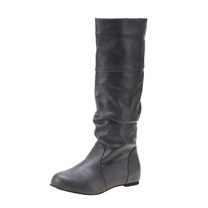Women's Knee-High Flat Boot – Vegan Leather Slim Shaft Slip-On