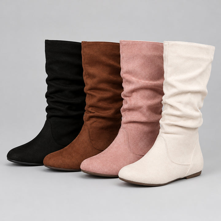 Vegan Leather Mid-Calf Boot for Women – Pleated with Side Zipper