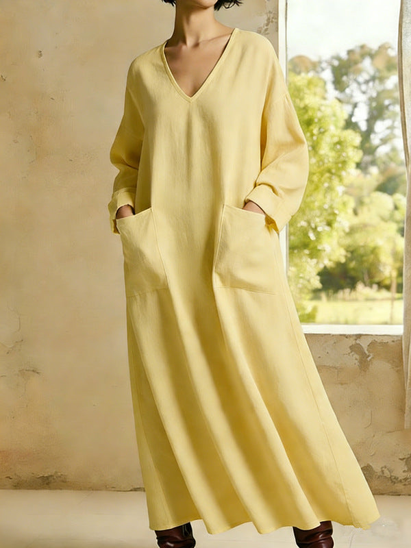 Women's Cotton-Linen Maxi Dress – Relaxed Summer Fit with Pockets