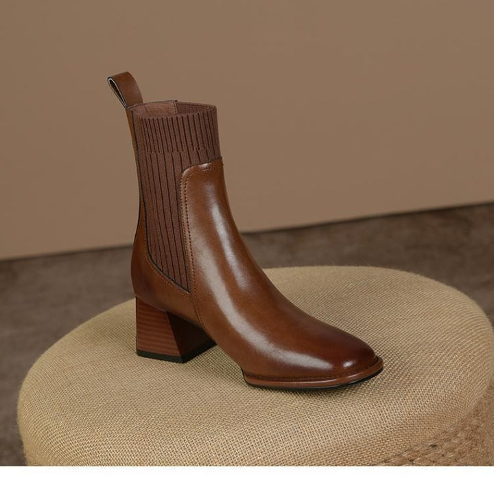 Women's Knit Chunky Heel Ankle Boot – Stretch Sock Style