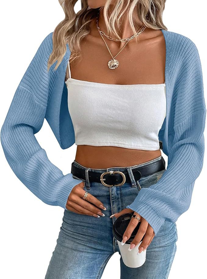 Cropped Knit Cardigan for Women – Open Shawl Front, Relaxed Fit