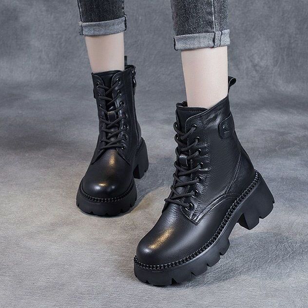 Platform Ankle Boots for Women – Fleece Lined, High Heel, British Style