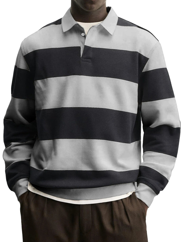 Men's Striped Thick Cotton Long Sleeve T-Shirt – Relaxed Collar