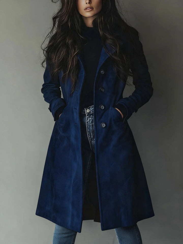 Women's Long Trench Coat – Soft Brushed Cotton, Tailored with Pockets