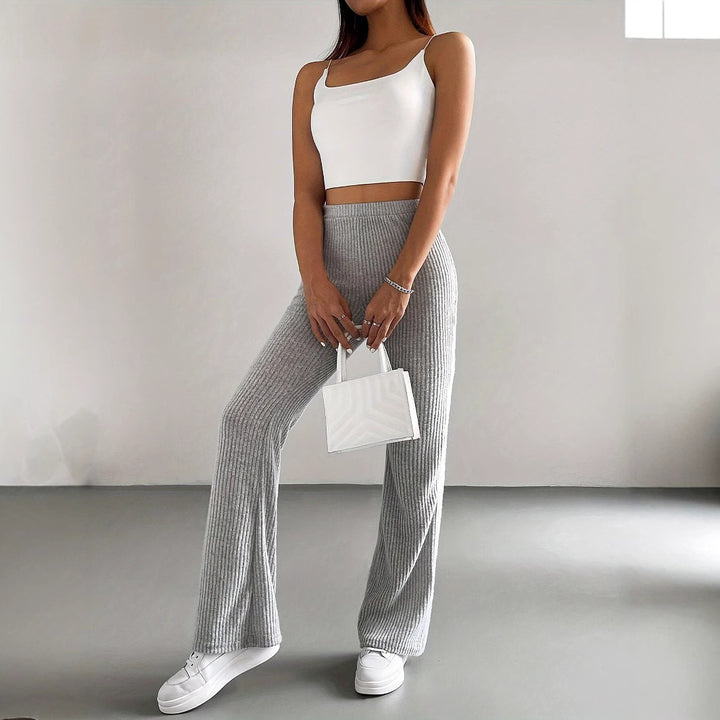 Women's Flare Trousers – Comfortable Elastic Waist, Flowy Drape