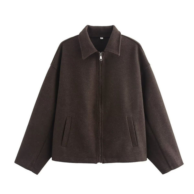 Women's Retro Collar Jacket – Relaxed Fit Wrinkle-Resistant Finish