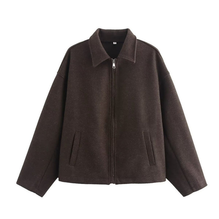 Women's Retro Collar Jacket – Relaxed Fit Wrinkle-Resistant Finish