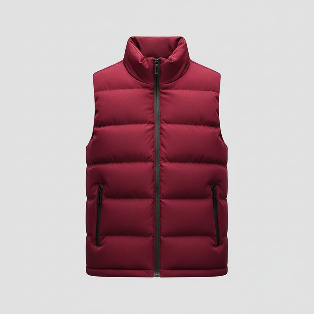 Men's Padded Sleeveless Jacket – Quilted Warmth with Stand Collar