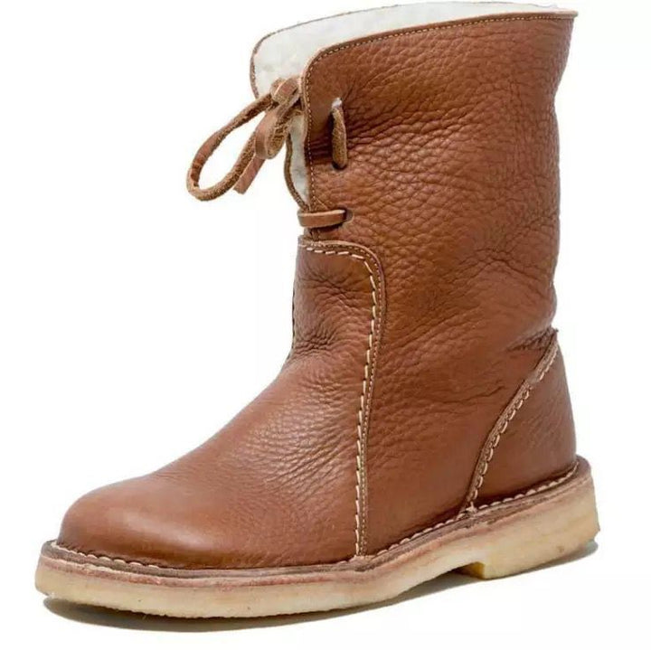 Women's Lace-Up Boot – Textured Vegan Leather, Square Heel