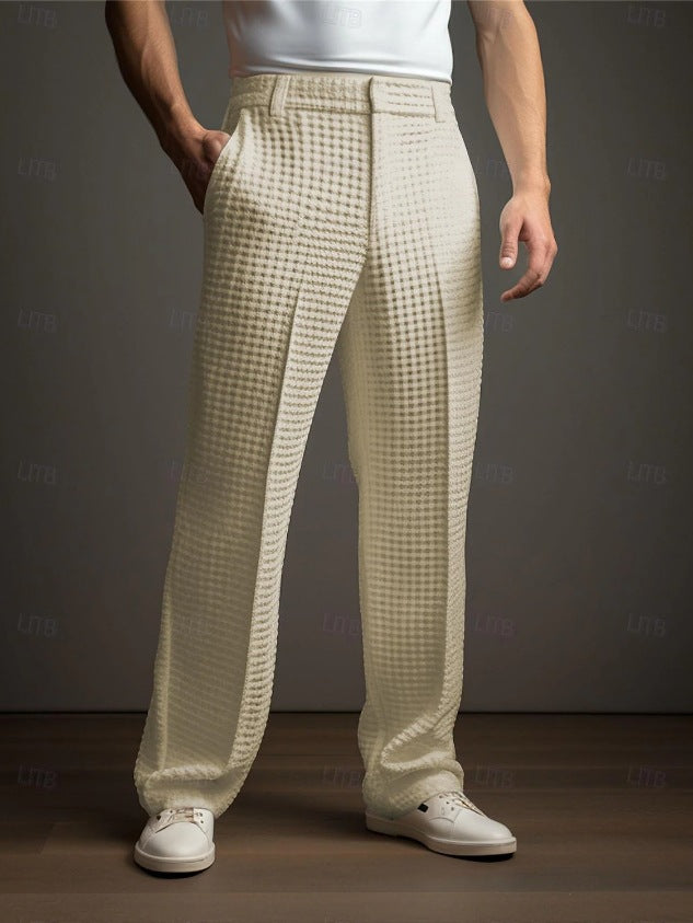 Men's Straight Trousers – Waffle Texture Micro-Stretch Pants