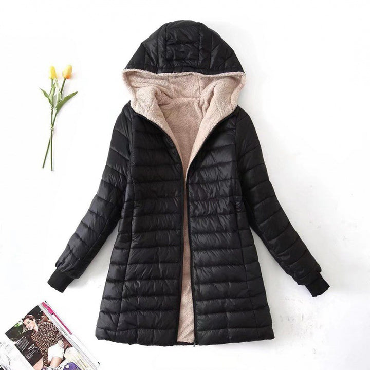 Women's Cotton Fleece-Lined Jacket – Slim Fit Hooded Warmth