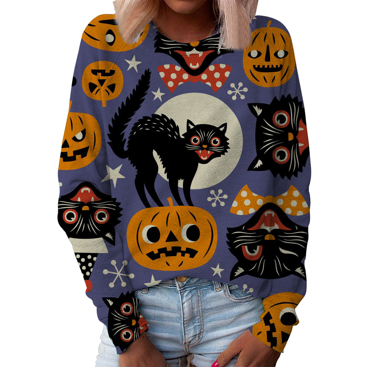 Abstract Graphic Cotton Women's Round Neck Top Pullover