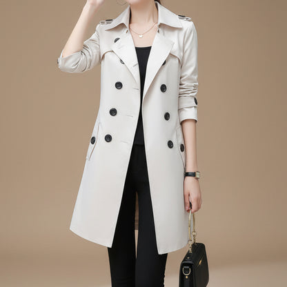 Women's Trench Coat – Cotton Slim Double Breasted, Mid-Length, Belted