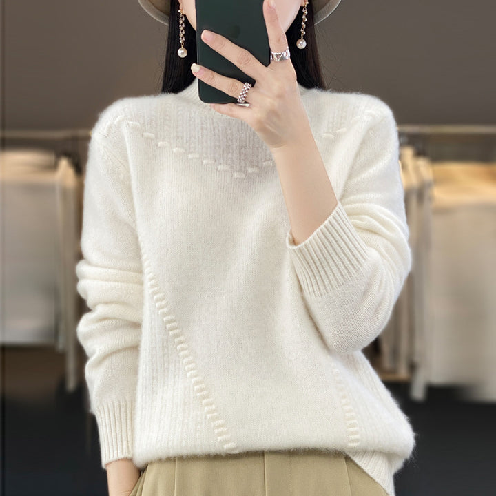 Wool Women's Sweater – Classic Knit Relaxed Fit Pullover