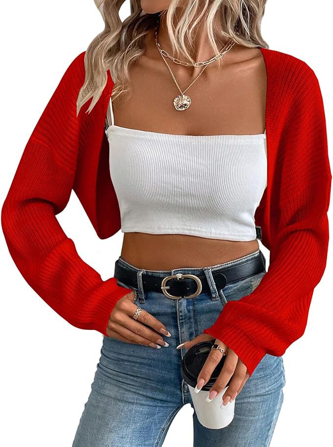 Cropped Knit Cardigan for Women – Open Shawl Front, Relaxed Fit