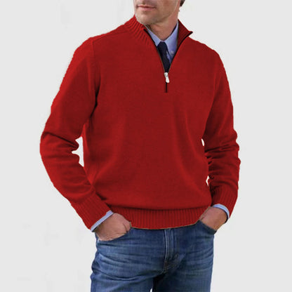 Men's Stand Collar Knitted Sweater – Zipper Detail Long Sleeve Design