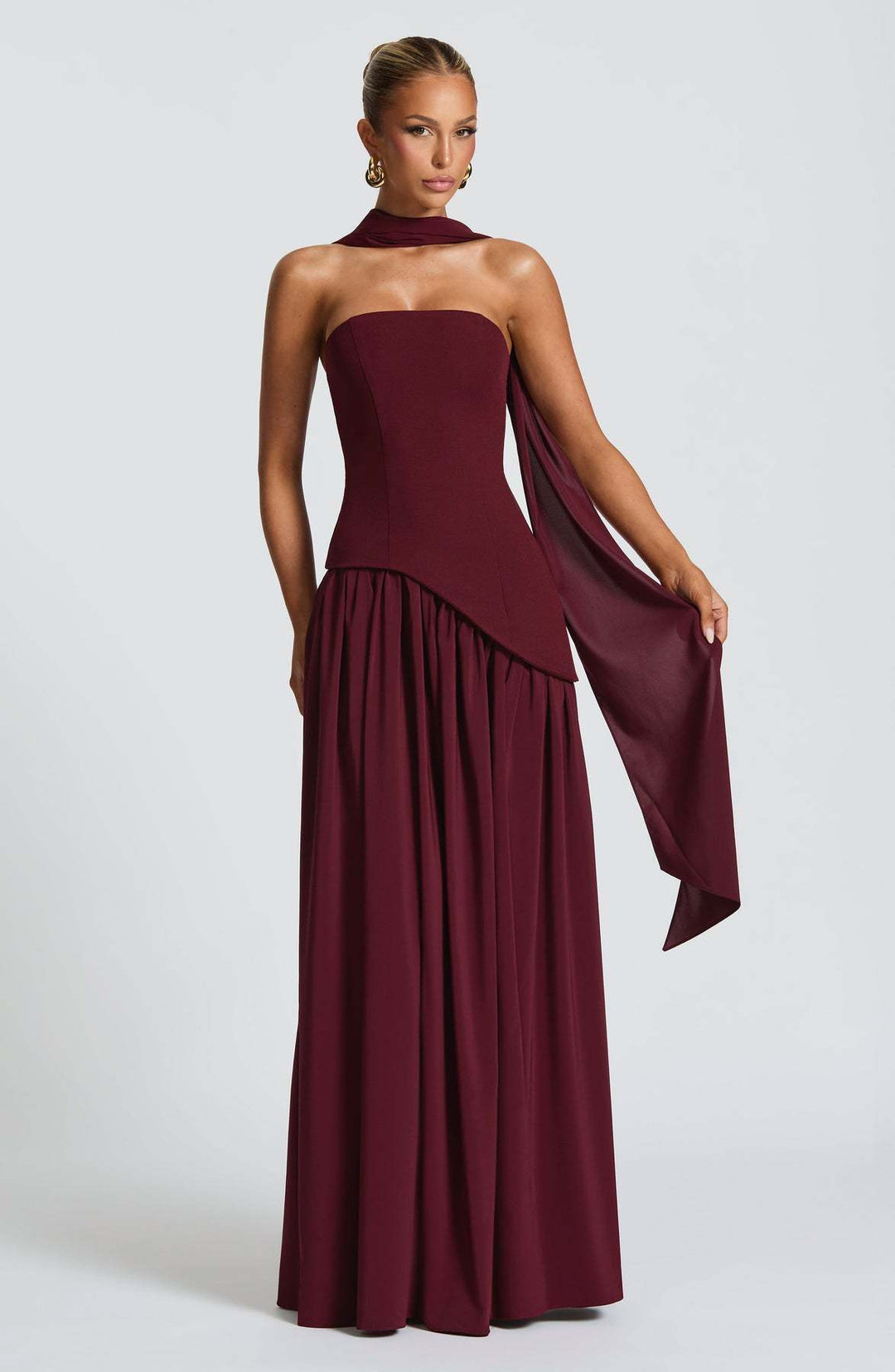 Women's Strapless Slit Dress – High Waist Patchwork Silhouette