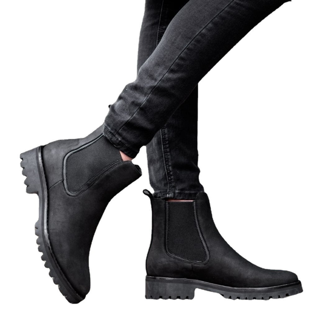 Women's Chunky Platform Ankle Boot – Vegan Leather Round Toe
