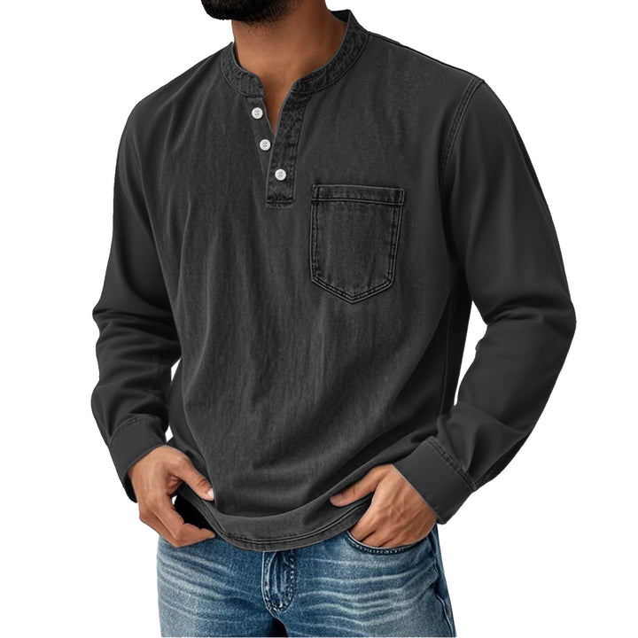 Men's Cotton Printed Long-Sleeve T-Shirt – Slim Fit Three-Button