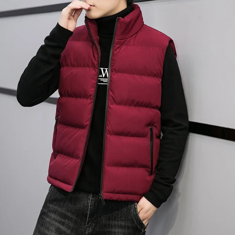 Men's Padded Sleeveless Jacket – Quilted Warmth with Stand Collar